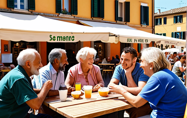Social Worker in a Community Setting**

*Prompt:* A warm, inviting scene depicting a friendly social worker interacting with diverse members of an Italian community in a sunny piazza. Focus on positive interactions and a sense of belonging. Include elements like a small cafe, children playing, and older adults chatting. Emphasize empathy and connection.

**