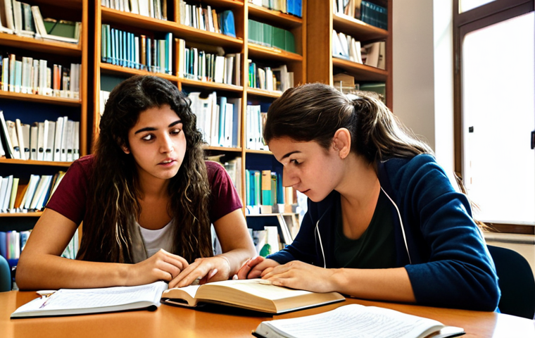 A diverse group of Italian young adults, aged 25-35, are intently focused around a large table, collaborating on study materials for the Social Worker State Exam. Books, laptops, and neatly organized notes are spread across the table. They are actively discussing, sharing insights, and offering mutual support, with expressions of determination, relief, and camaraderie. The setting is a brightly lit, modern study room or university library in Italy, emphasizing a supportive and engaging collaborative learning environment.