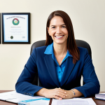 Social Worker in Office Setting**

A professional social worker, fully clothed in modest business attire, sits at a desk in a bright and welcoming office. Shelves behind her are filled with resource materials and framed certifications. She is smiling warmly and looking directly at the viewer. Safe for work, appropriate content, perfect anatomy, correct proportions, natural pose, well-formed hands, proper finger count, natural body proportions, professional, family-friendly.

**
