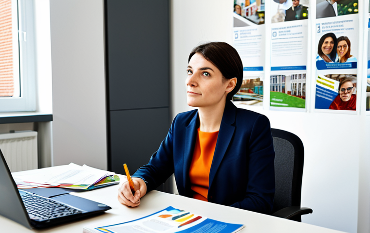 **

"A professional social worker in appropriate attire, sitting at a desk in a bright, modern office in Milan. She is listening attentively to a client across from her. The office includes brochures for local social services and posters promoting community events. Safe for work, appropriate content, fully clothed, perfect anatomy, natural pose, professional environment, high resolution, family-friendly."

**