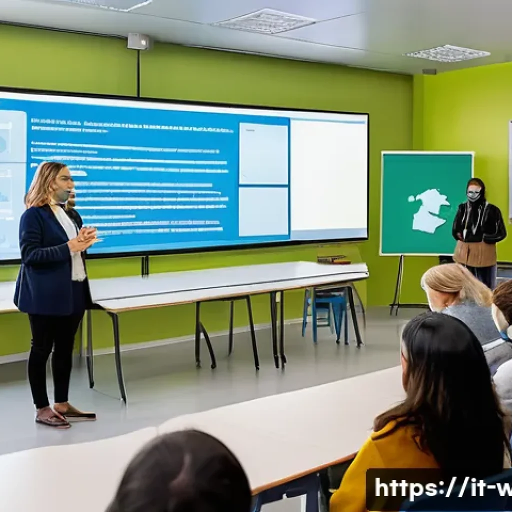 사회복지사 보수교육 필수 항목 - A diverse group of social workers engaged in a dynamic training session inside a modern classroom in...