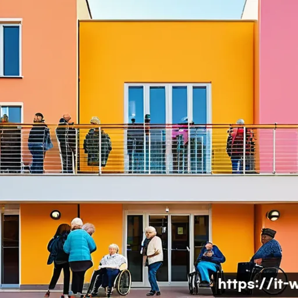 사회복지사 지역 문제 해결 방안 - A vibrant community center in an Italian urban neighborhood, bustling with diverse groups of people ...