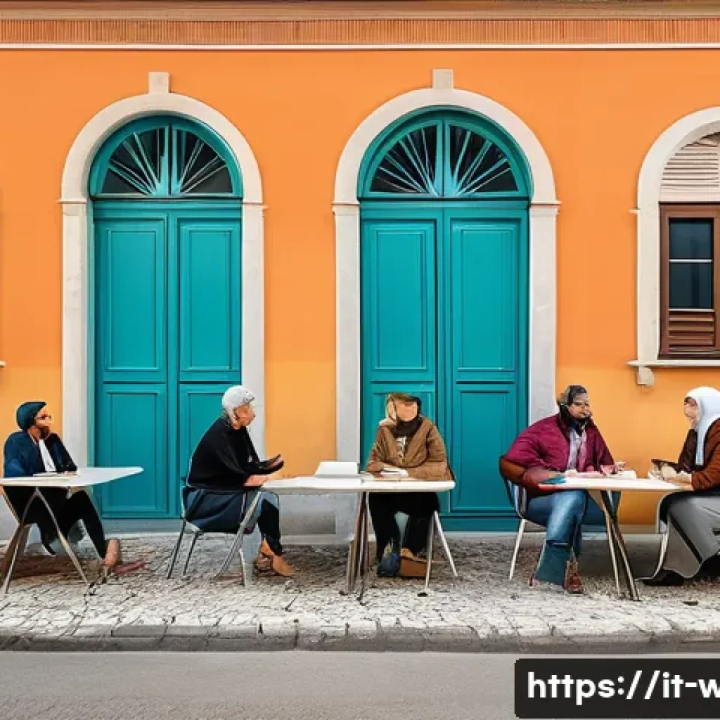 사회복지사 지역사회 복지 프로젝트 - A vibrant community center in a small Italian town, showcasing collaboration between public institut...