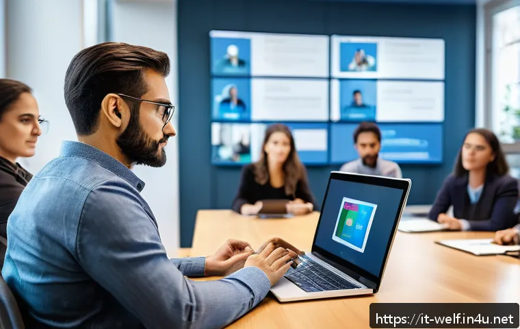 사회복지사 취업과 경력개발 전략 - A professional social worker attending a digital skills training workshop in a modern Italian confer...