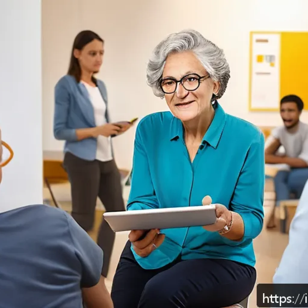 사회복지사 자격증 취득 동기 부여 - A professional social worker in a modern Italian community center, engaged in empathetic conversatio...
