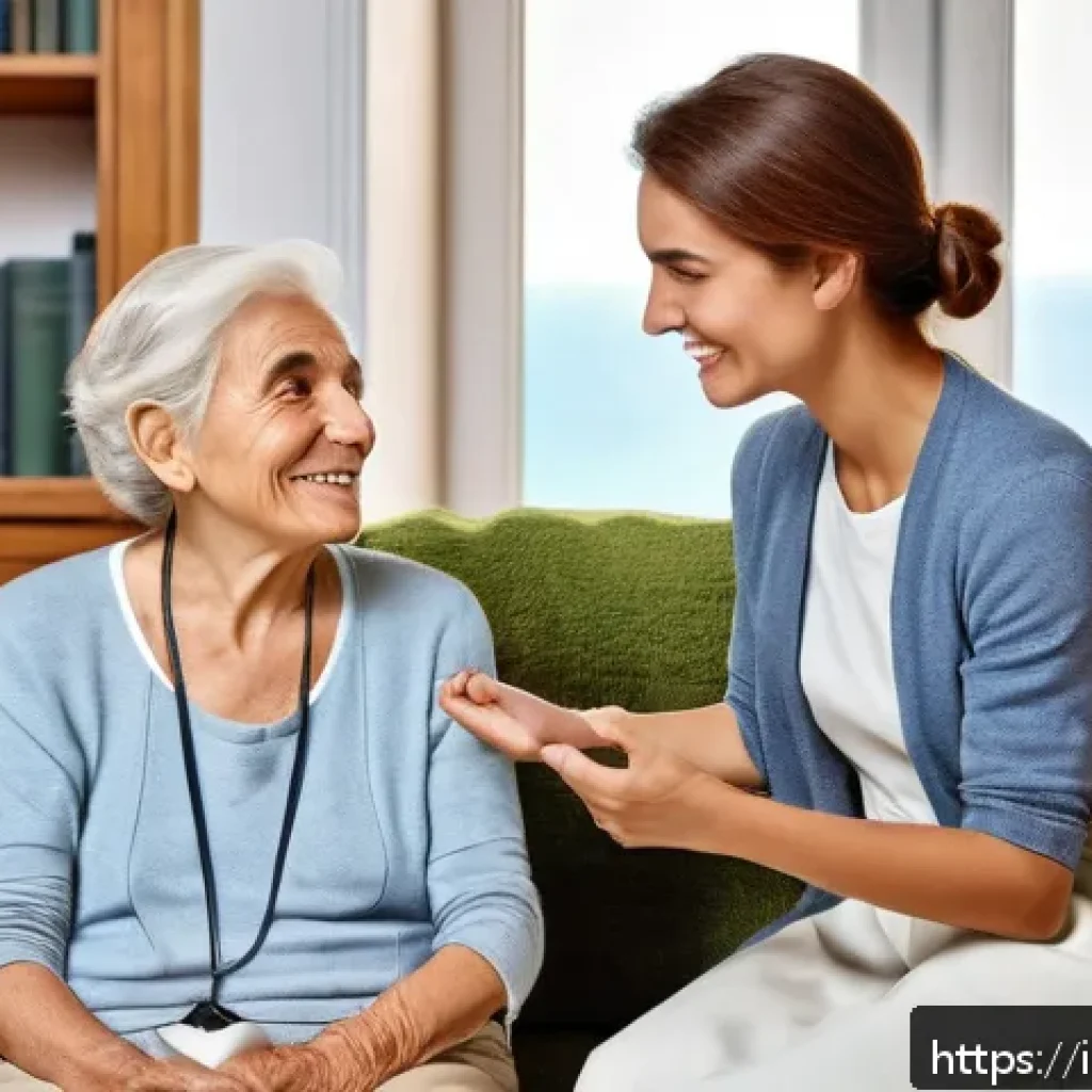 사회복지사 윤리 강령 활용법 - A professional social worker attentively practicing active listening with an elderly Italian woman i...