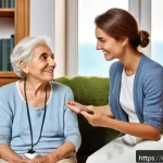 사회복지사 윤리 강령 활용법 - A professional social worker attentively practicing active listening with an elderly Italian woman i...