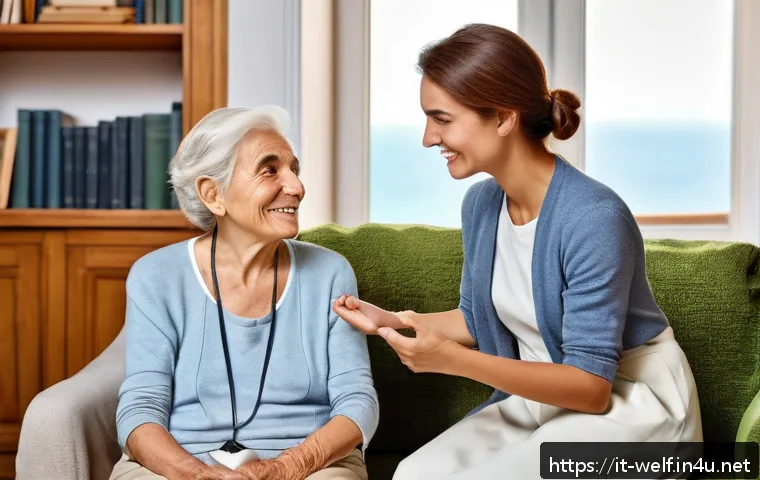 사회복지사 윤리 강령 활용법 - A professional social worker attentively practicing active listening with an elderly Italian woman i...
