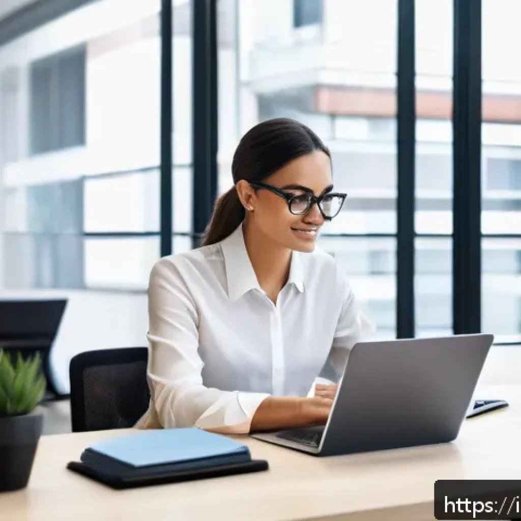 사회복지사 실무 활용 문서 작성법 - A professional social worker sitting at a modern office desk in Milan, Italy, surrounded by digital ...