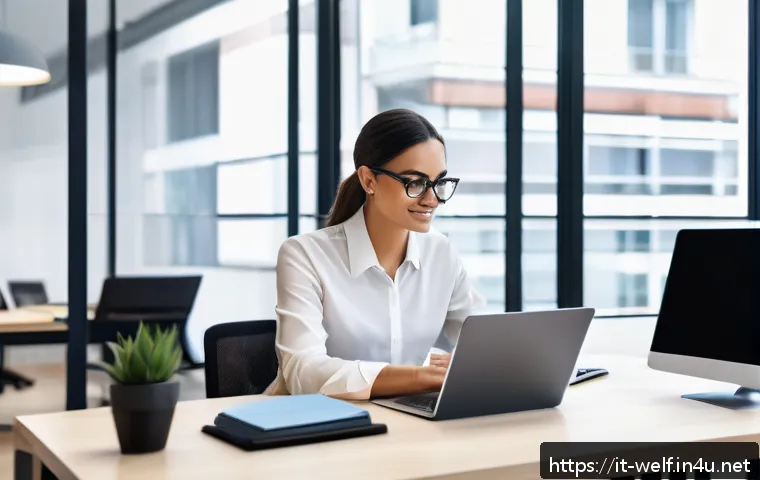 사회복지사 실무 활용 문서 작성법 - A professional social worker sitting at a modern office desk in Milan, Italy, surrounded by digital ...