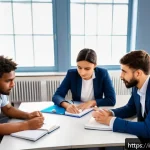 사회복지사 실기 시험 준비 전략 - A realistic social work training session in a modern classroom in Italy, featuring a diverse group o...